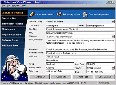 Screenshot of submission wizard software in the center of page